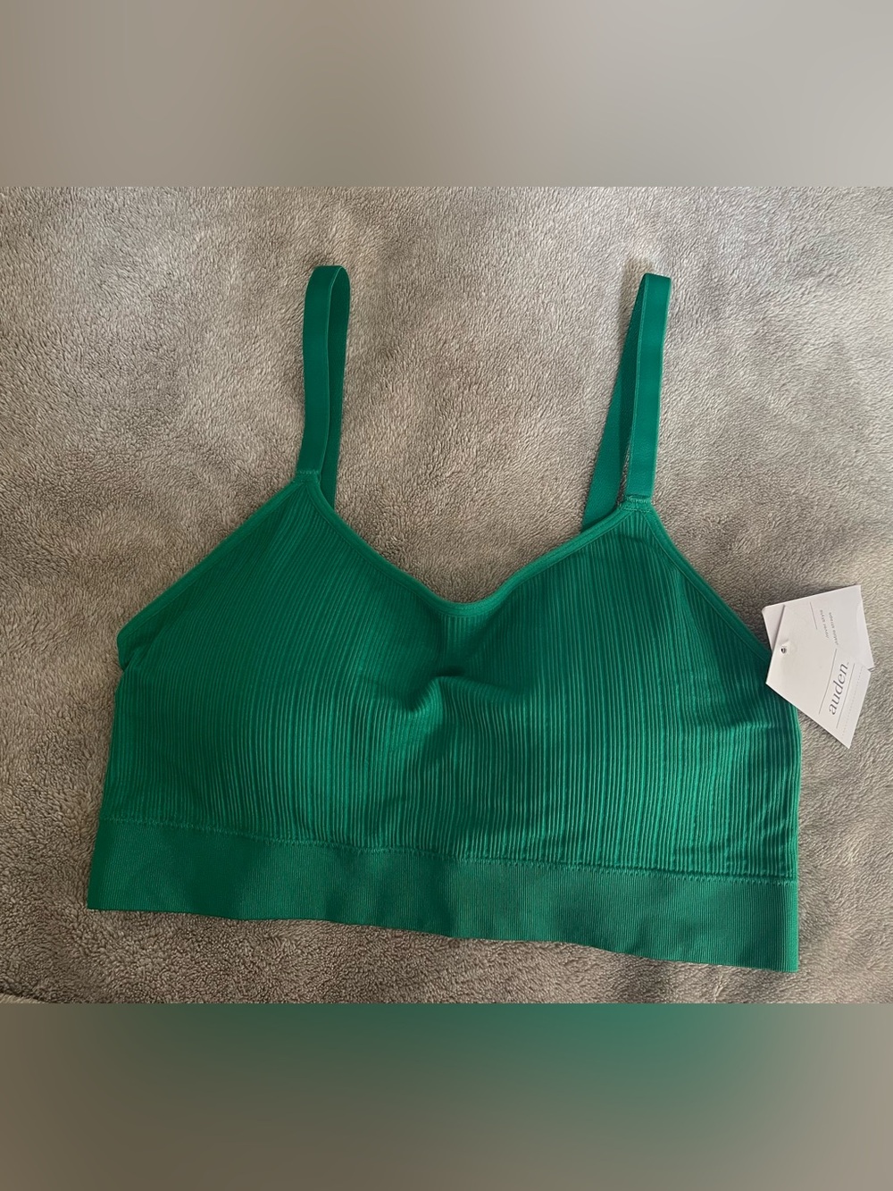Auden Lightly Lined Bralette Simple Pullover Style Size L Green NWT